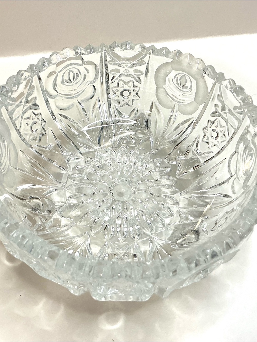 Pressed Glass Decorative Bowl - Clear Floral Pattern